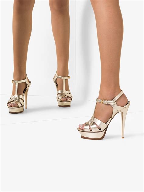 Tribute 105 leather platform sandals in metallic .